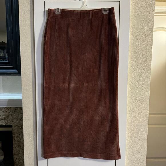 Free People Helen Ribbed Tube Midi Skirt Brown Size Medium Elastic Waist - Picture 3 of 8